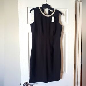 LOFT black‎ dress with pearl collar detail NWT